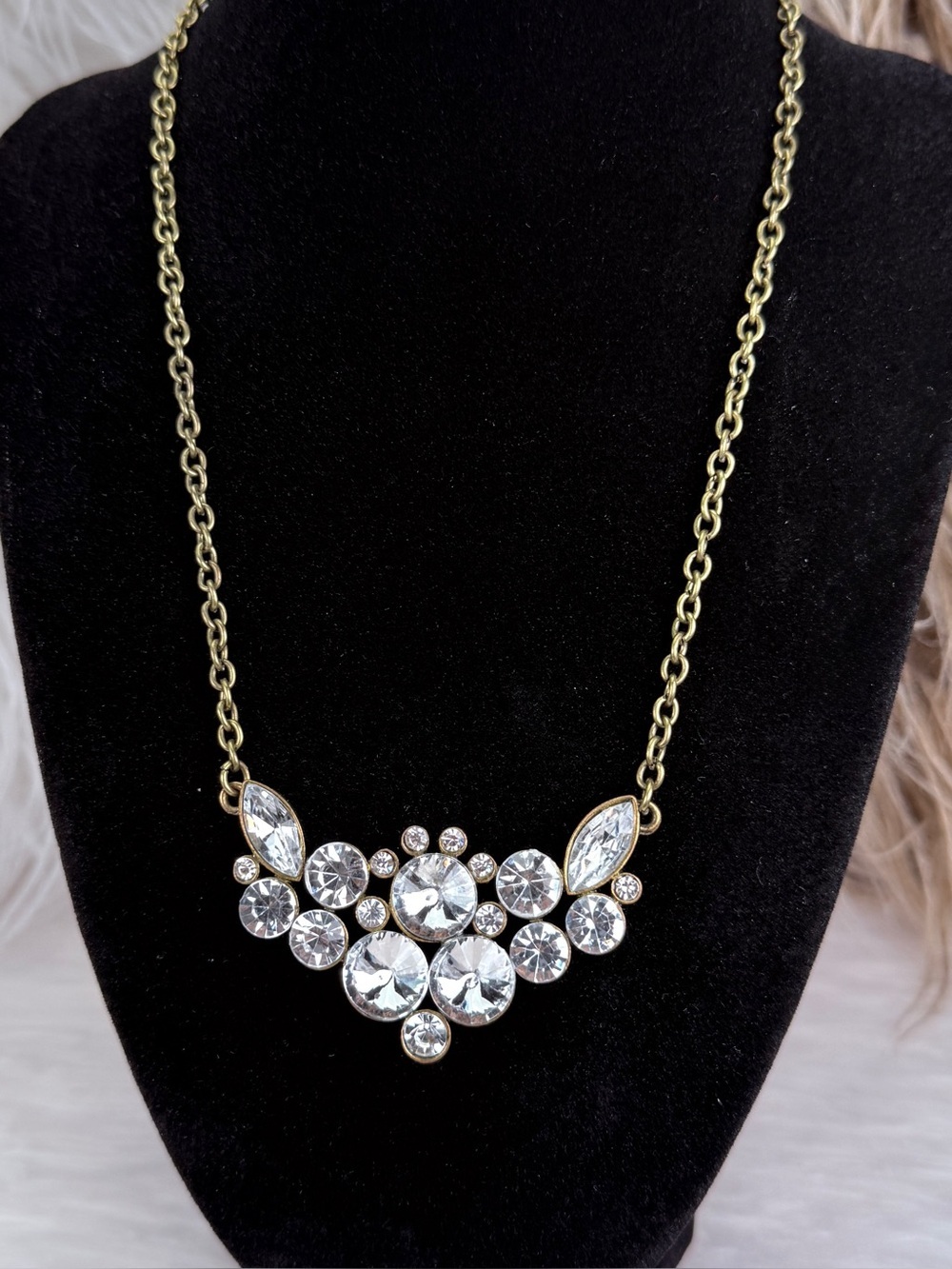 Gorgeous, vintage brass tone, weighted bling statement, necklace